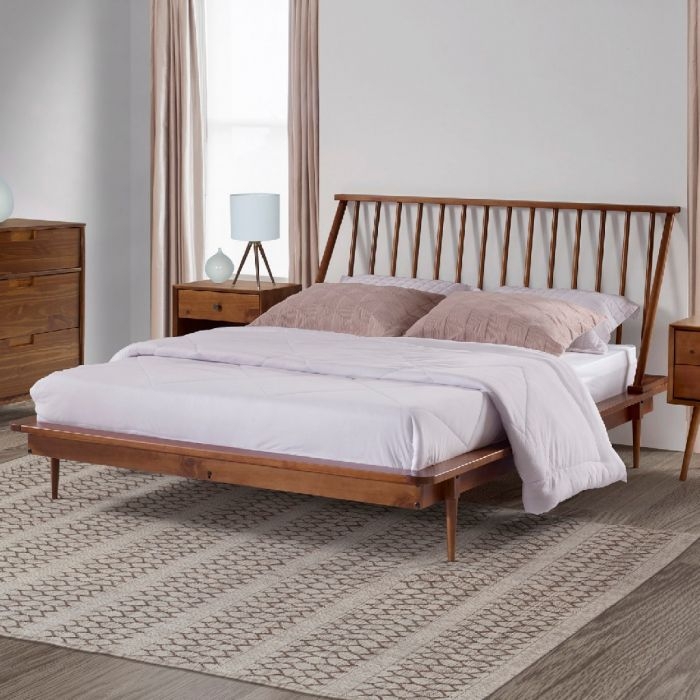 Modern Caramel Wood Queen Spindle Bed Frame