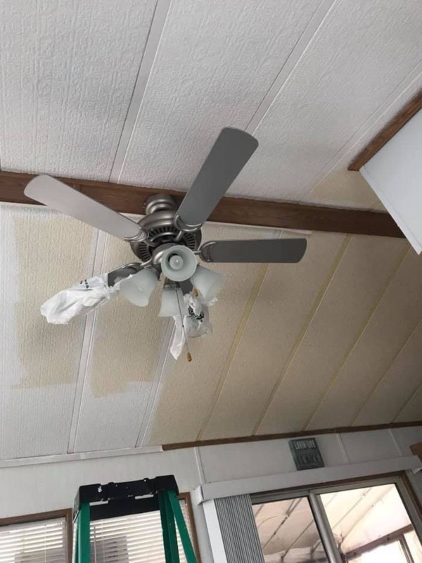 Modern Ceiling Fan on Mobile Home Gypsum Ceiling
