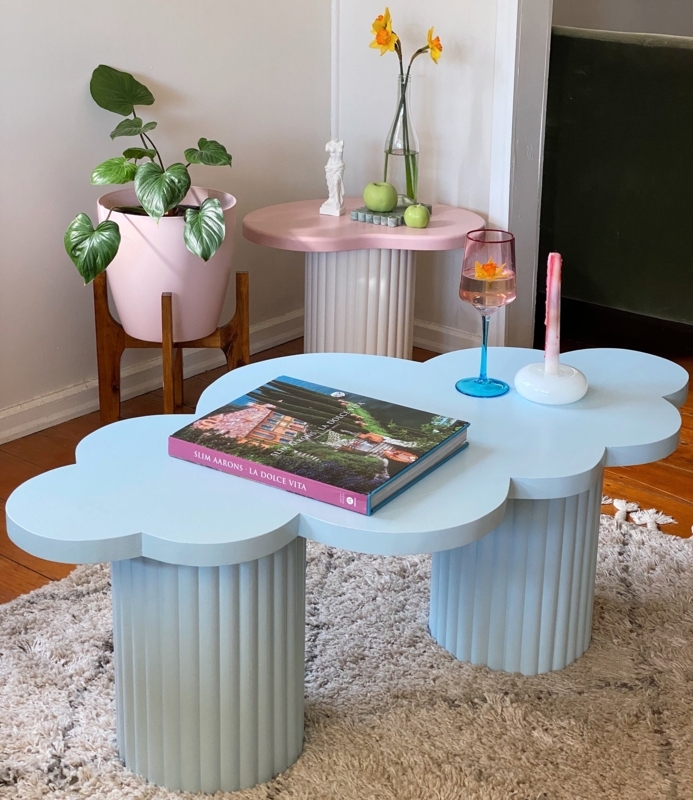 Modern Cloud-Shaped Coffee Tables with Fluted Bases