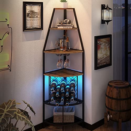 Modern Corner Wine Rack with LED Lighting