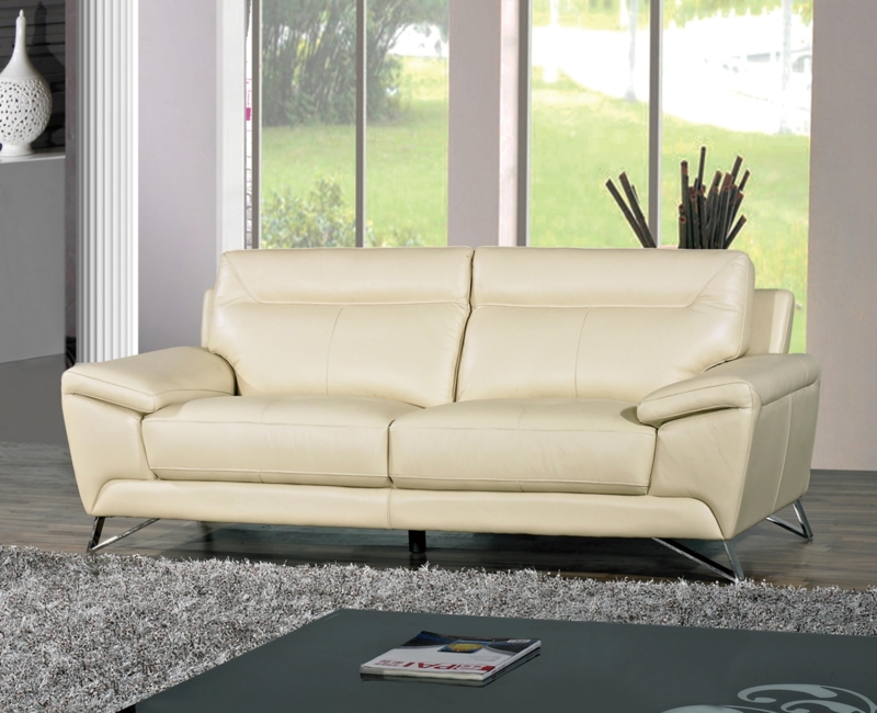Modern Cream Genuine Leather Sofa by Cortesi Home