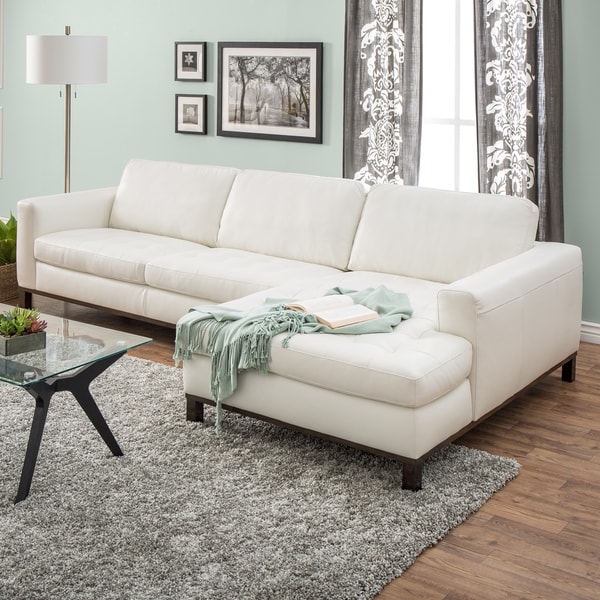 Modern Cream Italian Leather Sectional Sofa