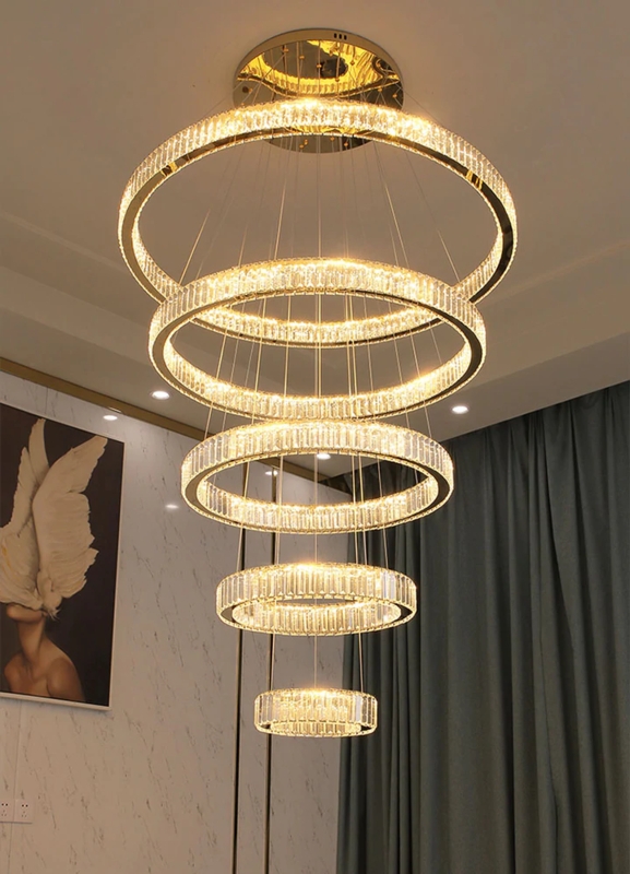Modern Crystal Ring Chandelier for High Ceilings
