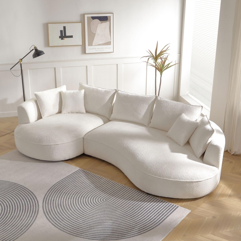 Modern Curved 125-Inch Cloud Boucle Sofa Couch