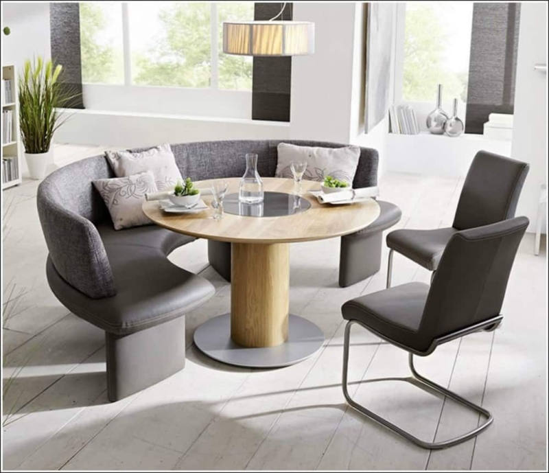 Modern Curved Dining Bench with Round Table