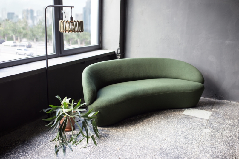 Modern Curved Green Loveseat Sofa in Living Room
