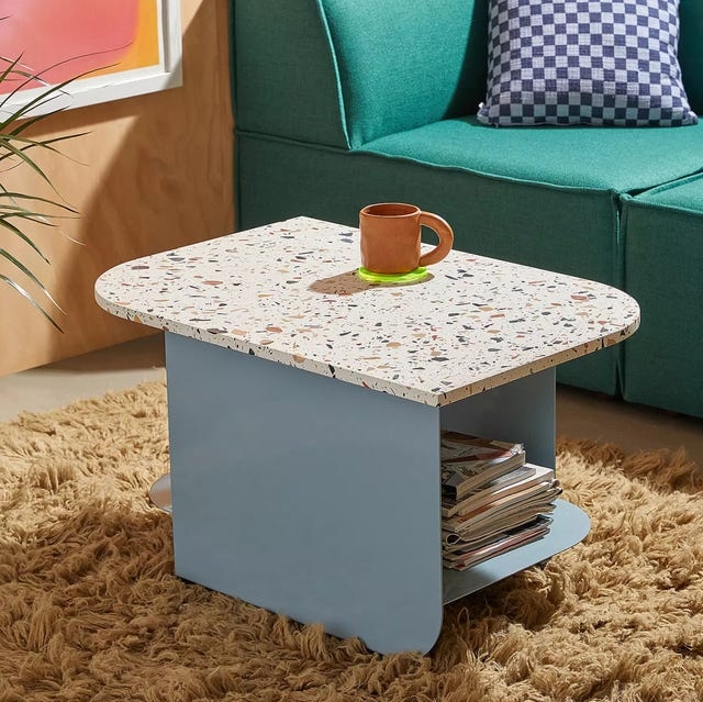 Modern Curved Terrazzo Coffee Table with Storage