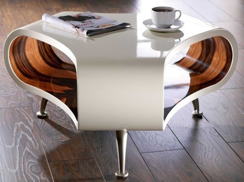 Modern Curved White and Wood Coffee Table Design