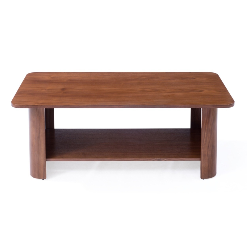 Modern Curved Wood Coffee Table with Shelf