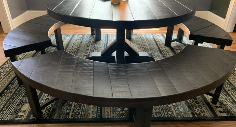 Modern Curved Wooden Dining Table with Custom Benches