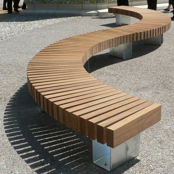 Modern Curved Wooden Outdoor Bench Design