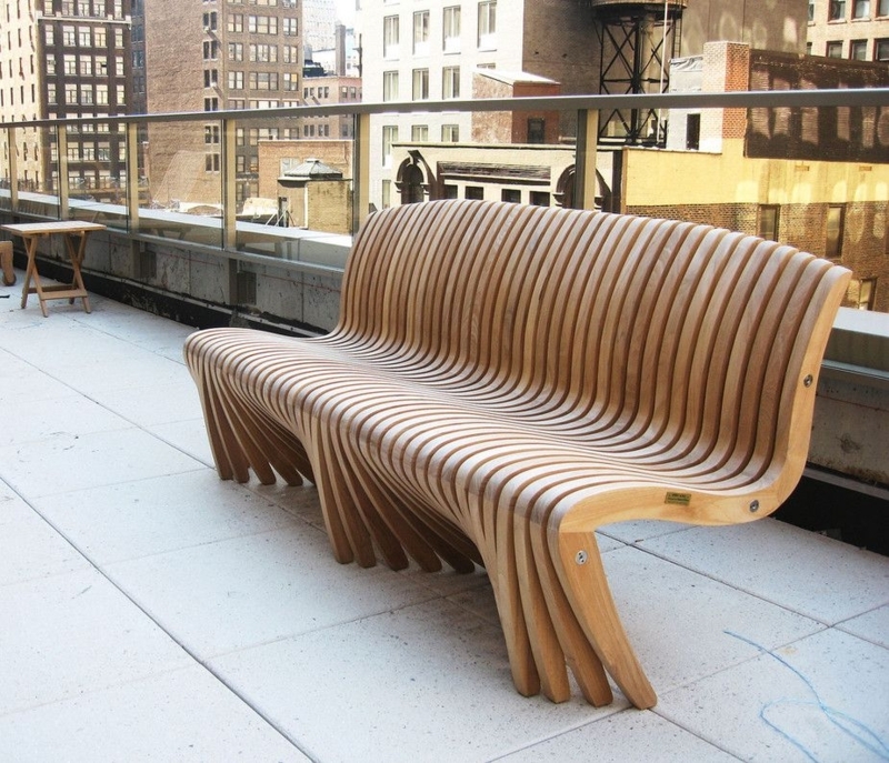 Modern Curved Wooden Outdoor Bench Design
