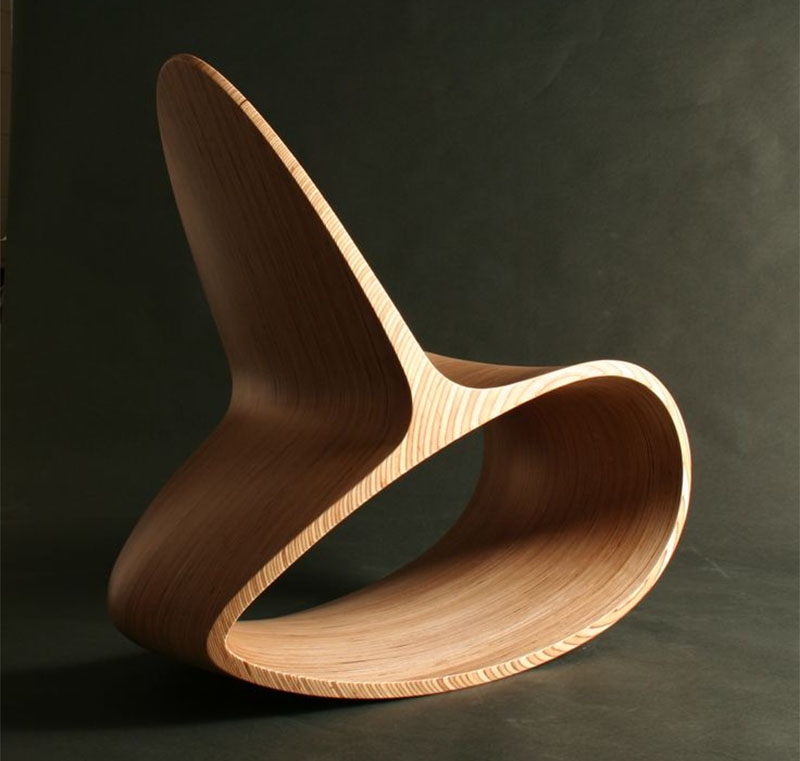 Modern Curved Wooden Rocking Chair Design