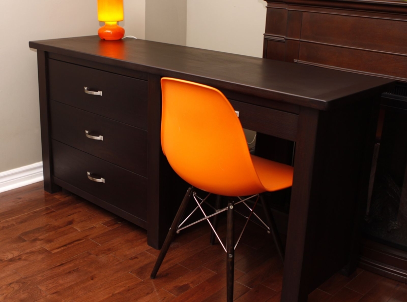 Modern Custom Solid Wood Desk with Orange Accent Chair