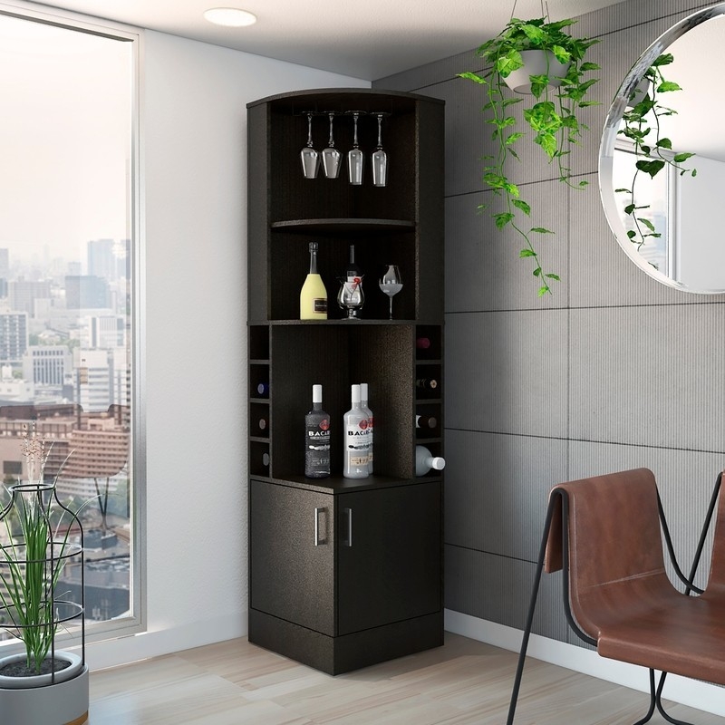 Modern Dark Wood Corner Bar Cabinet for Dining Room