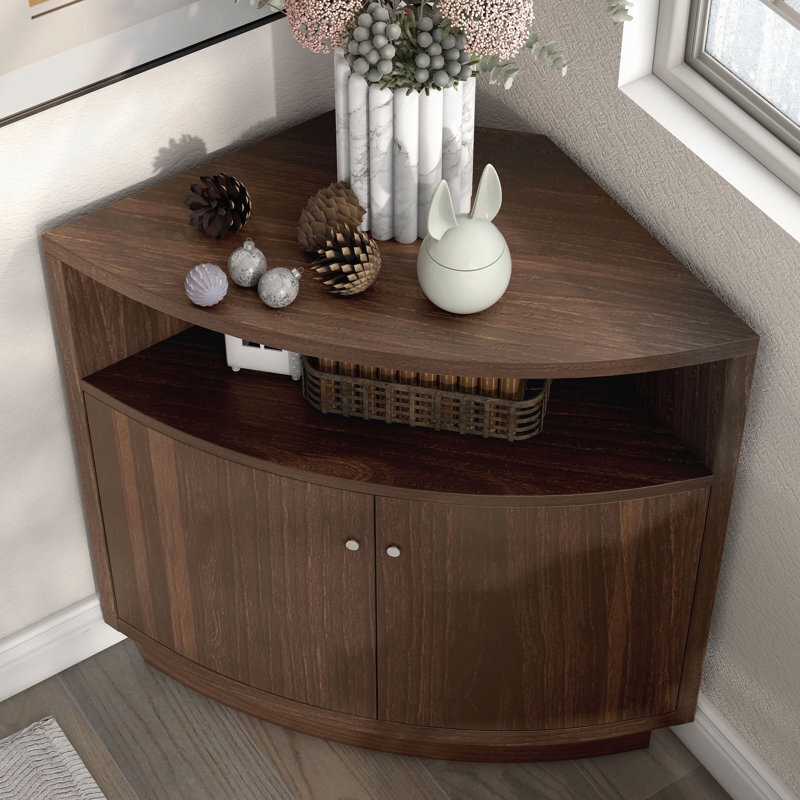 Modern Dark Wood Corner Storage Cabinet for Living Room
