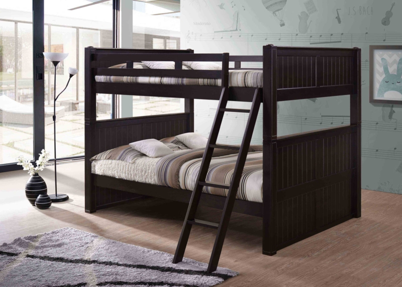 Modern Dark Wood Twin Over Queen Bunk Bed