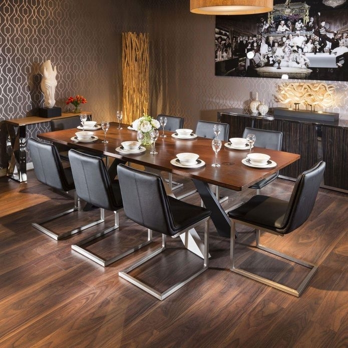 Modern Dining Room Table Seating 12 with Black Chairs