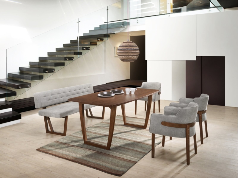Modern Dining Room with Gray Upholstered Seating