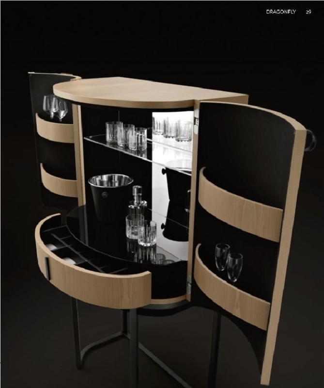 Modern Dragonfly Curved Bar Cabinet with Glass Storage