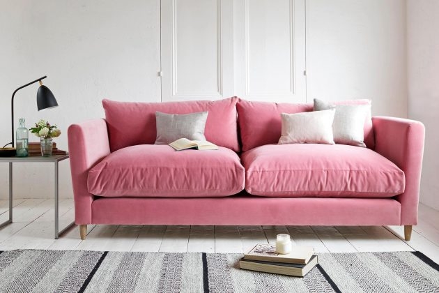 Modern Elegant Pink Velvet Sofa in Minimalist Room