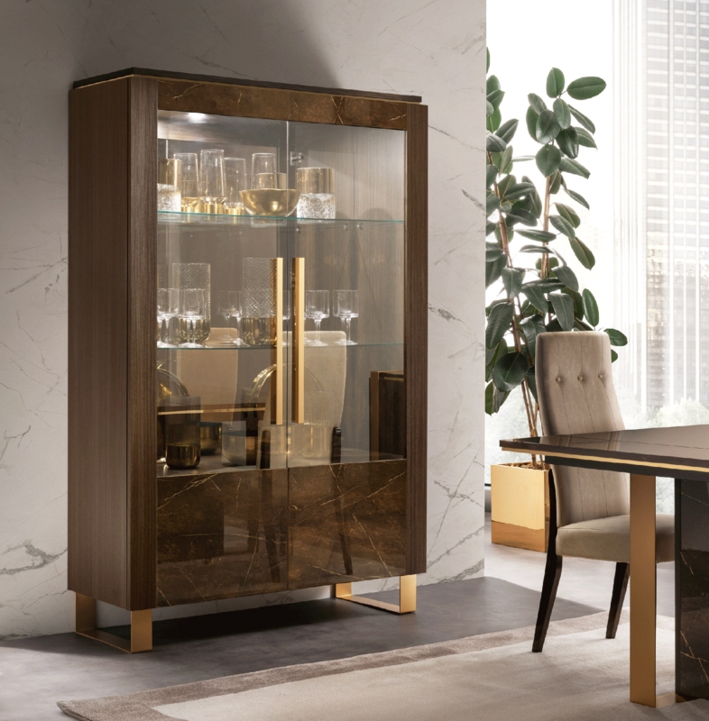 Modern European China Cabinet with Gold Accents