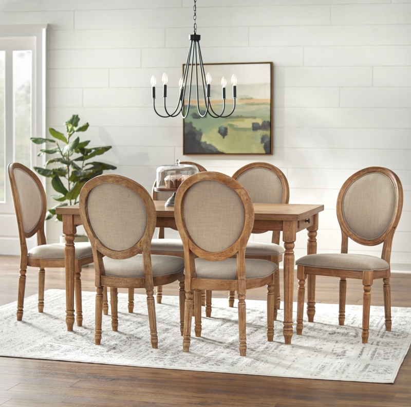 Modern Farmhouse 6-Person Dining Set with Upholstered Chairs