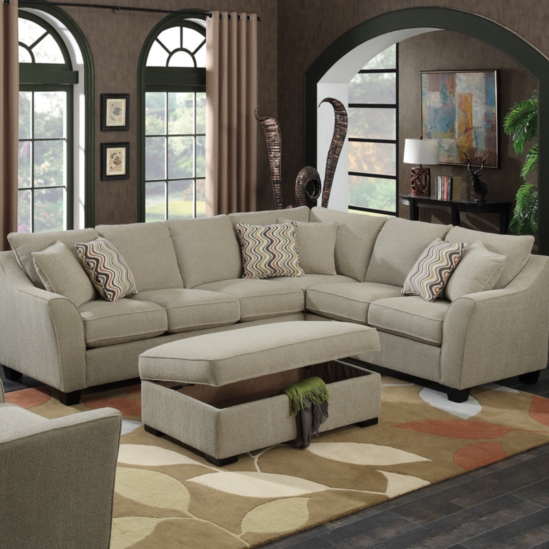 Modern Farmhouse Beige Sectional Sofa with Storage Ottoman