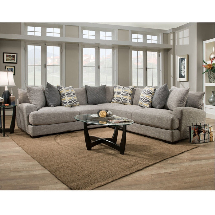 Modern Farmhouse Gray Sectional Sofa with Patterned Pillows