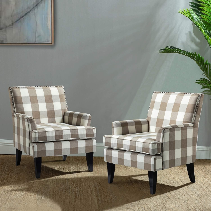 Modern Farmhouse Plaid Accent Chairs Set of 2