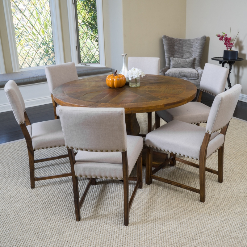 Modern Farmhouse Round Wooden Dining Table Set