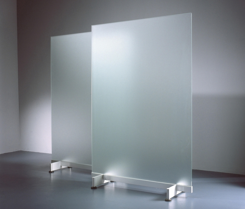Modern Frosted Glass Room Divider with Metal Base