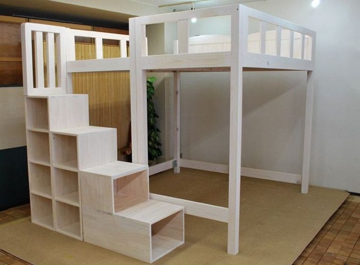 Modern Full Size Loft Bed with Storage Stairs