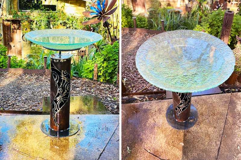 Modern Glass and Metal Bird Bath for Garden