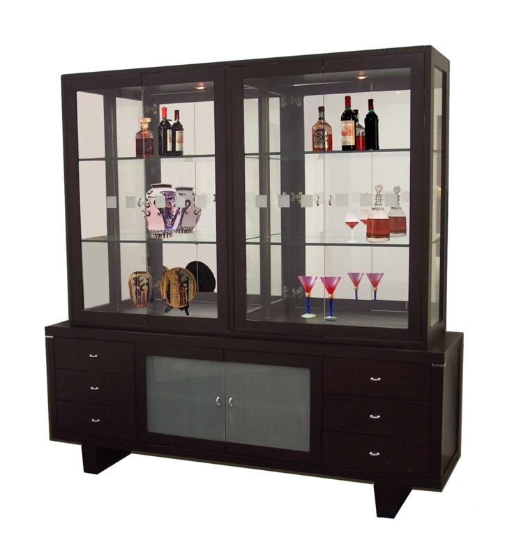 Modern Glass Display Cabinet with Dark Wood Finish