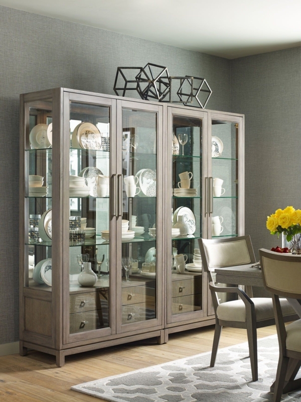 Modern Glass Display Cabinet with Wood Frame
