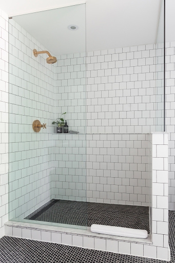 Modern Glass Partial Wall Shower with White Tile