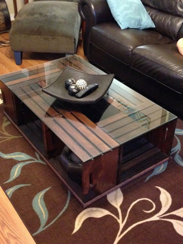 Modern Glass Top Wooden Display Coffee Table