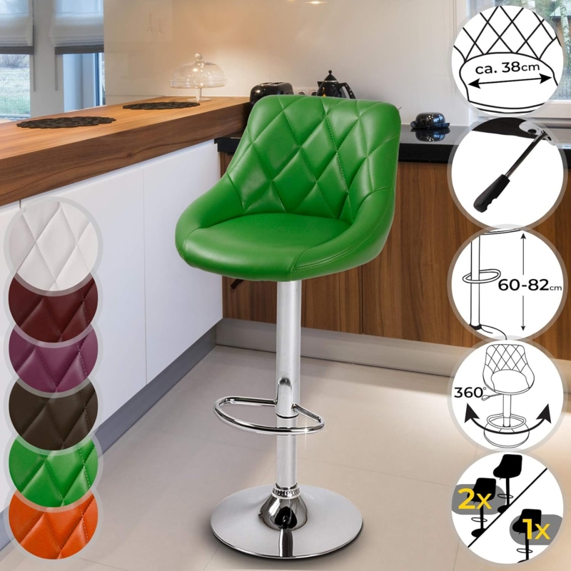 Modern Green Adjustable Bar Stool with Backrest