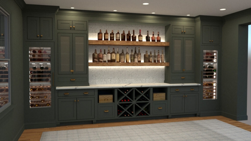Modern Green Bar Cabinet with Wine Storage