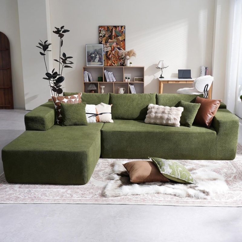 Modern Green Sectional Sofa with Comfy Chaise