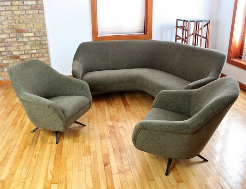 Modern Grey Curved Sofa and Armchairs Set