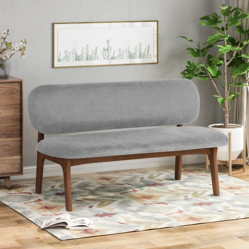 Modern Grey Upholstered Wooden Dining Bench