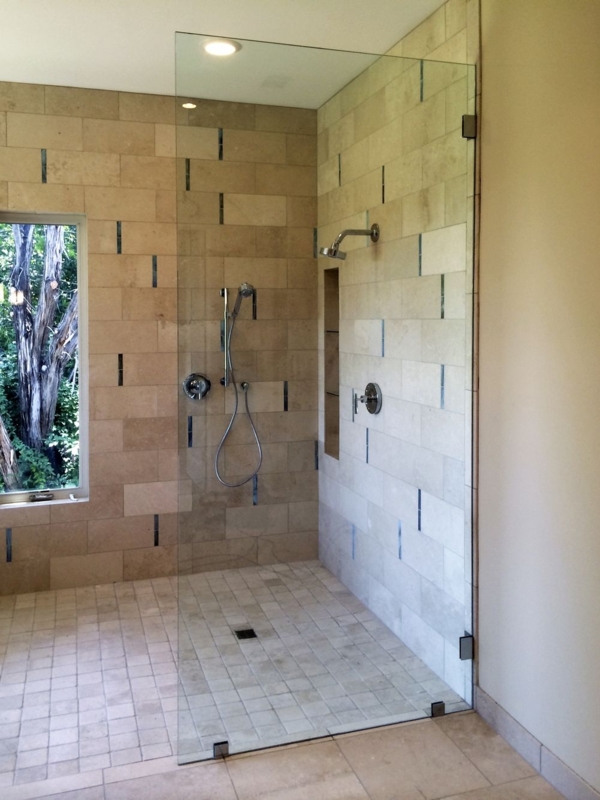 Modern Half Glass Shower Door with Tile Interior