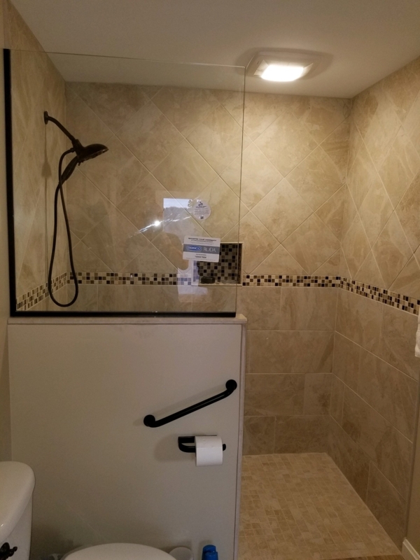 Modern Half Wall Glass Shower with Tile Accent