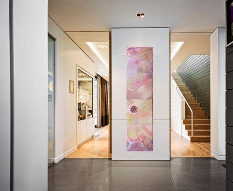 Modern Hallway with Vertical Abstract Wall Art