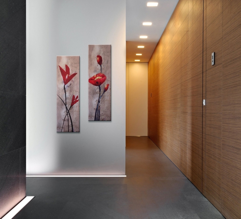 Modern Hallway with Vertical Floral Wall Art