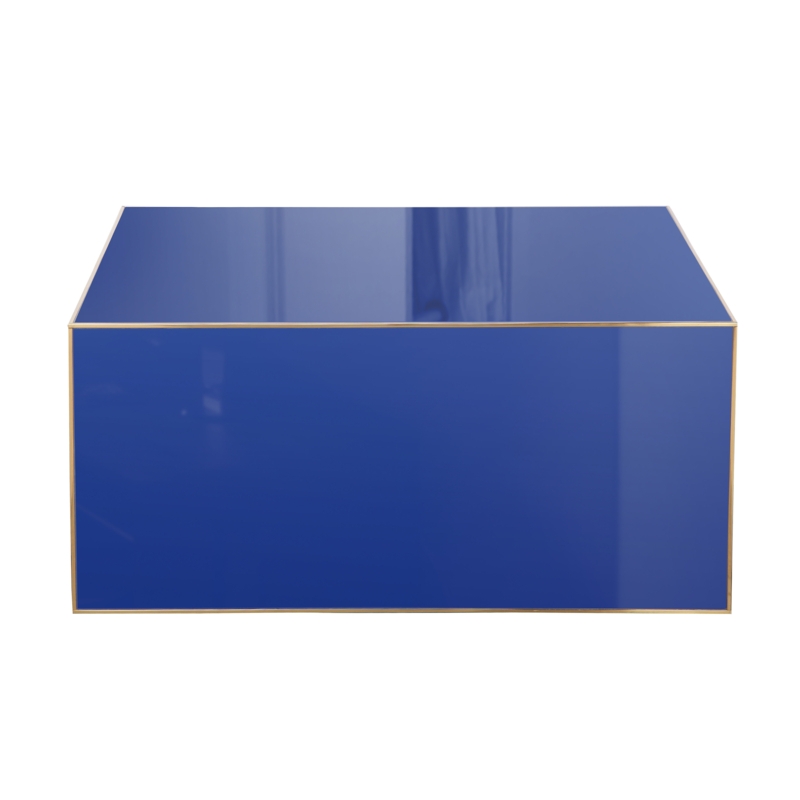 Modern Havana Blue Glossy Coffee Table with Brass Trim