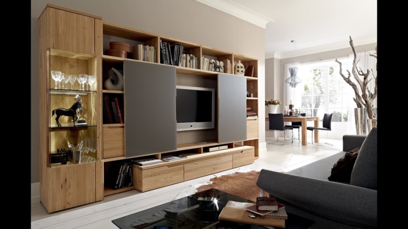 Modern Hidden Swivel TV Cabinet with Wood Finish