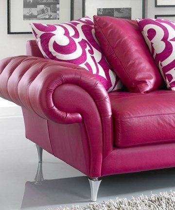 Modern Hot Pink Leather Sofa with Bold Cushions